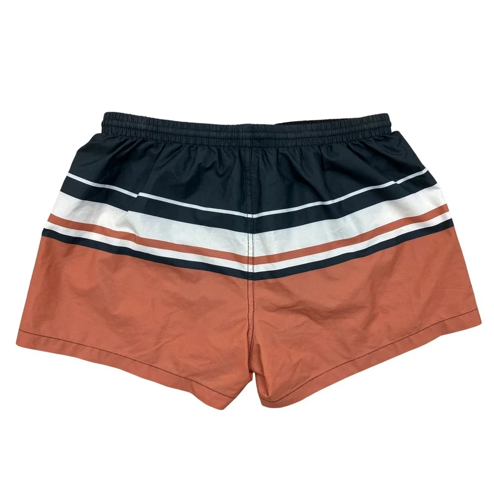 Zara Man Mens Striped Swim Trunks Navy Orange White Mesh Lined Size L